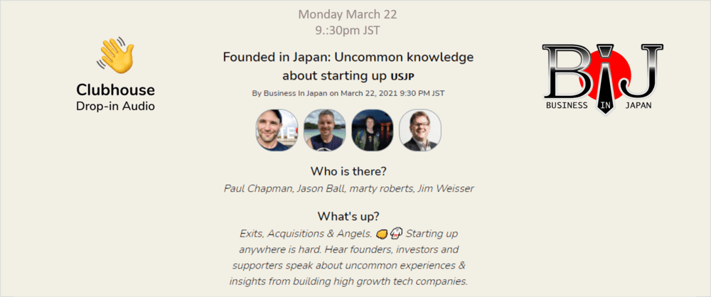 [Clubhouse BIJ Event] Founded In Japan: Uncommon knowledge about starting up #008