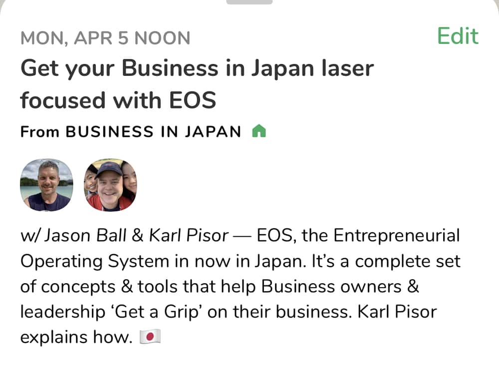 Get your Business in Japan laser focused with EOS (Zoom & Clubhouse)